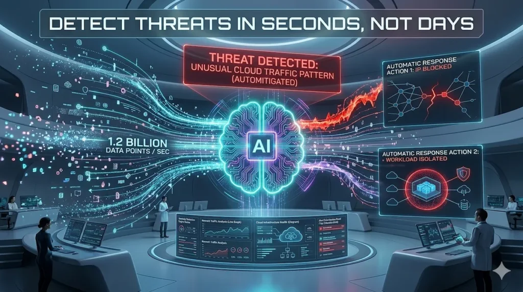 AI cloud security platform detecting anomalies and responding to cyber threats in real time