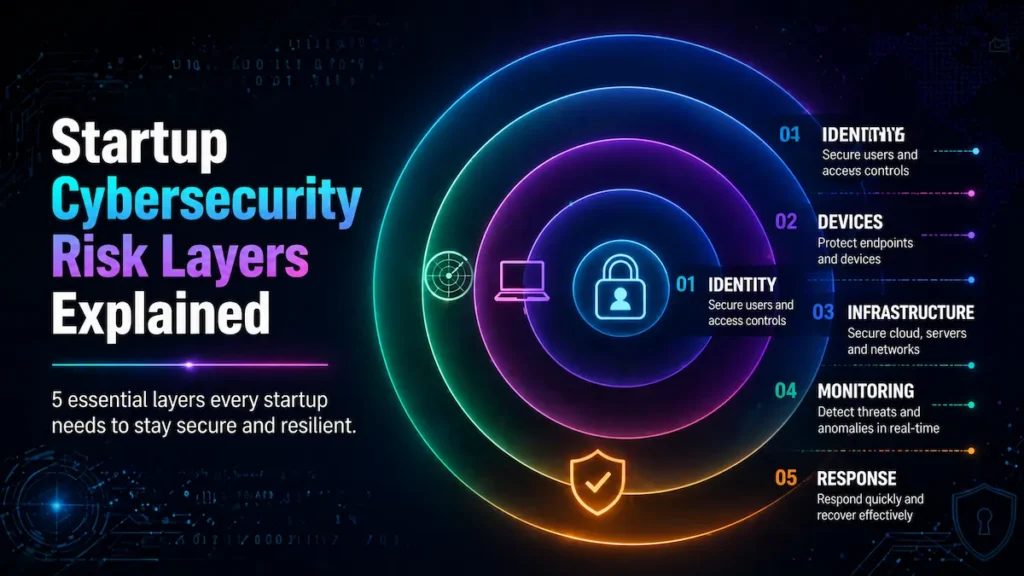 Visualization of startup attack surface showing phishing, cloud vulnerabilities, and weak security entry points