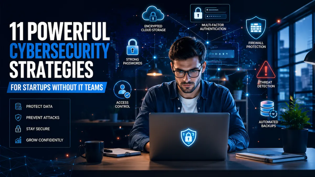 Startup founder protecting business data with affordable cybersecurity tools despite having no dedicated IT team.