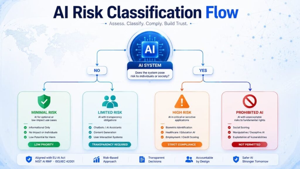 Five-level AI Governance Maturity Model showing progression from ad hoc governance to optimized enterprise governance.