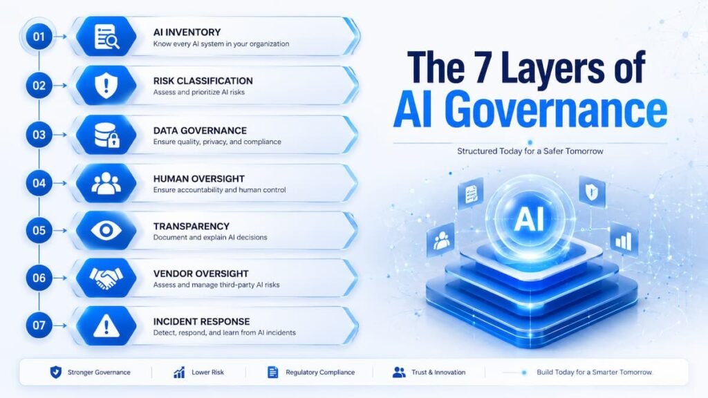 AI Governance Lifecycle diagram showing the continuous governance process from inventory to incident response and back.