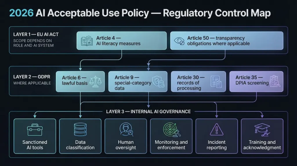 2026 AI acceptable use policy GDPR and EU AI Act regulatory control map