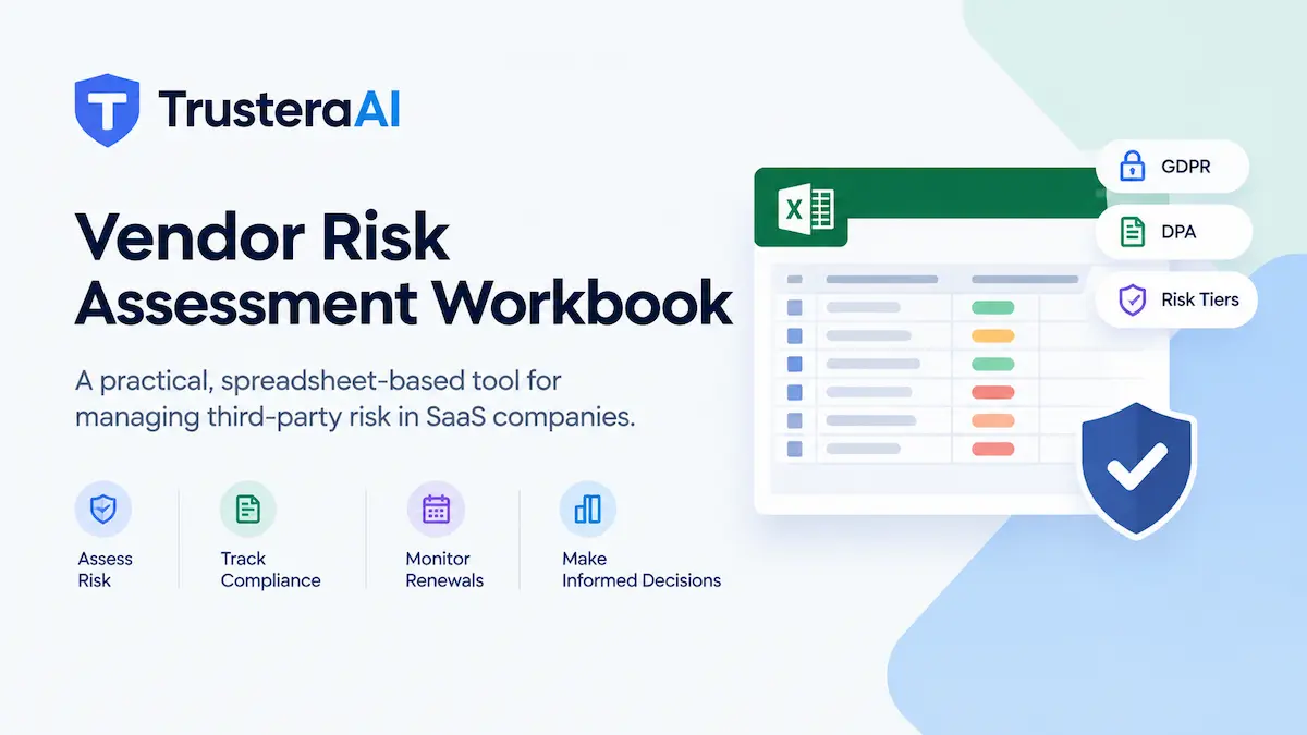 Vendor risk assessment workbook for SaaS companies showing risk tiers, GDPR, DPA, and compliance tracking